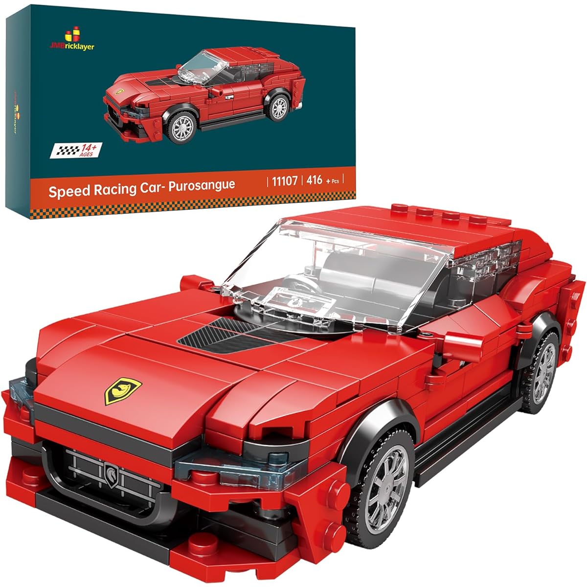 JMBricklayer PUR-OSANGUE Car Building Set for Boys Adults Speed Racing Car 11107 Building Blocks Set Sports Car MOC Model Car Kit Racing Vehicle Toys for Car Enthusiasts and Kids 8-14+