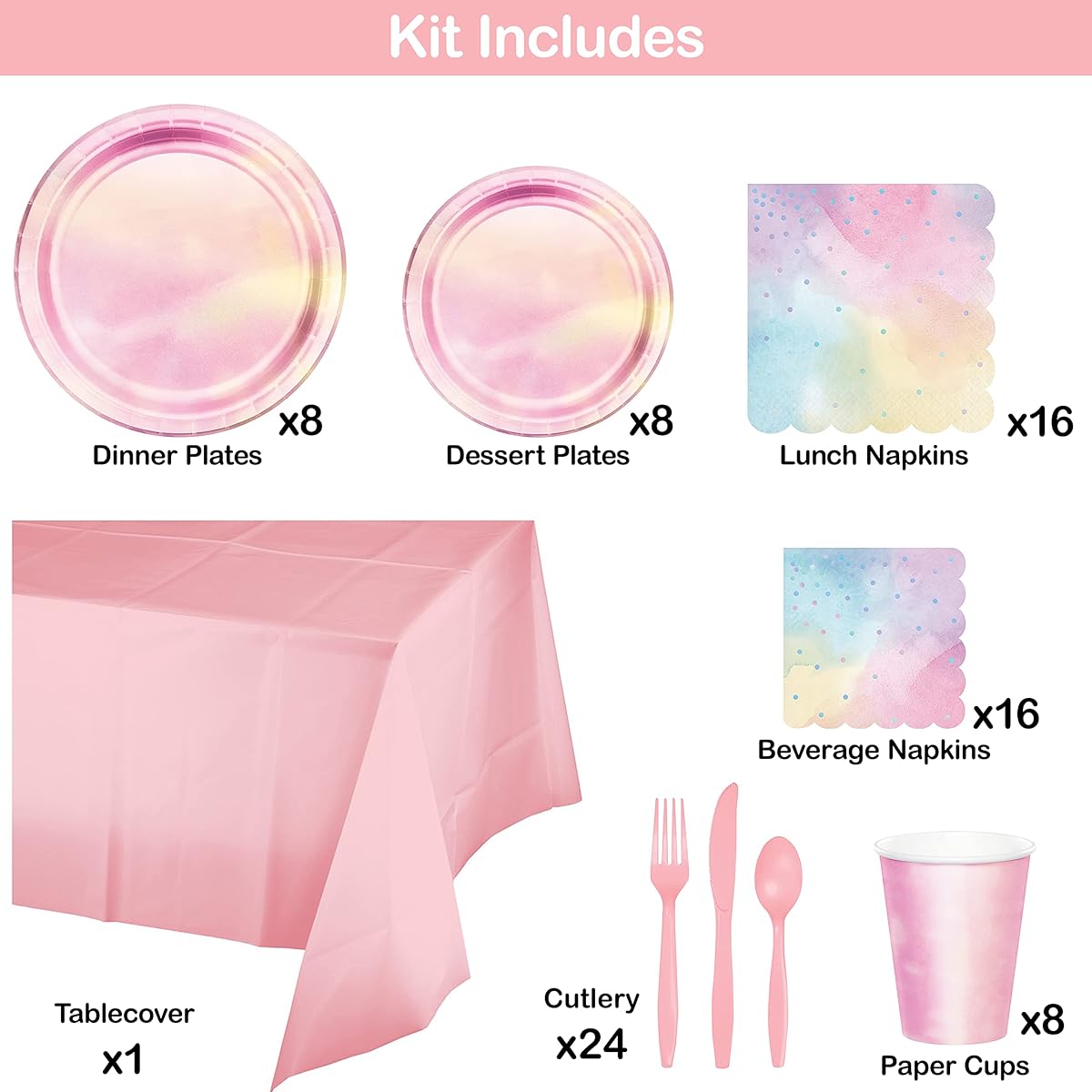 Iridescent Party Supplies Kit for 8