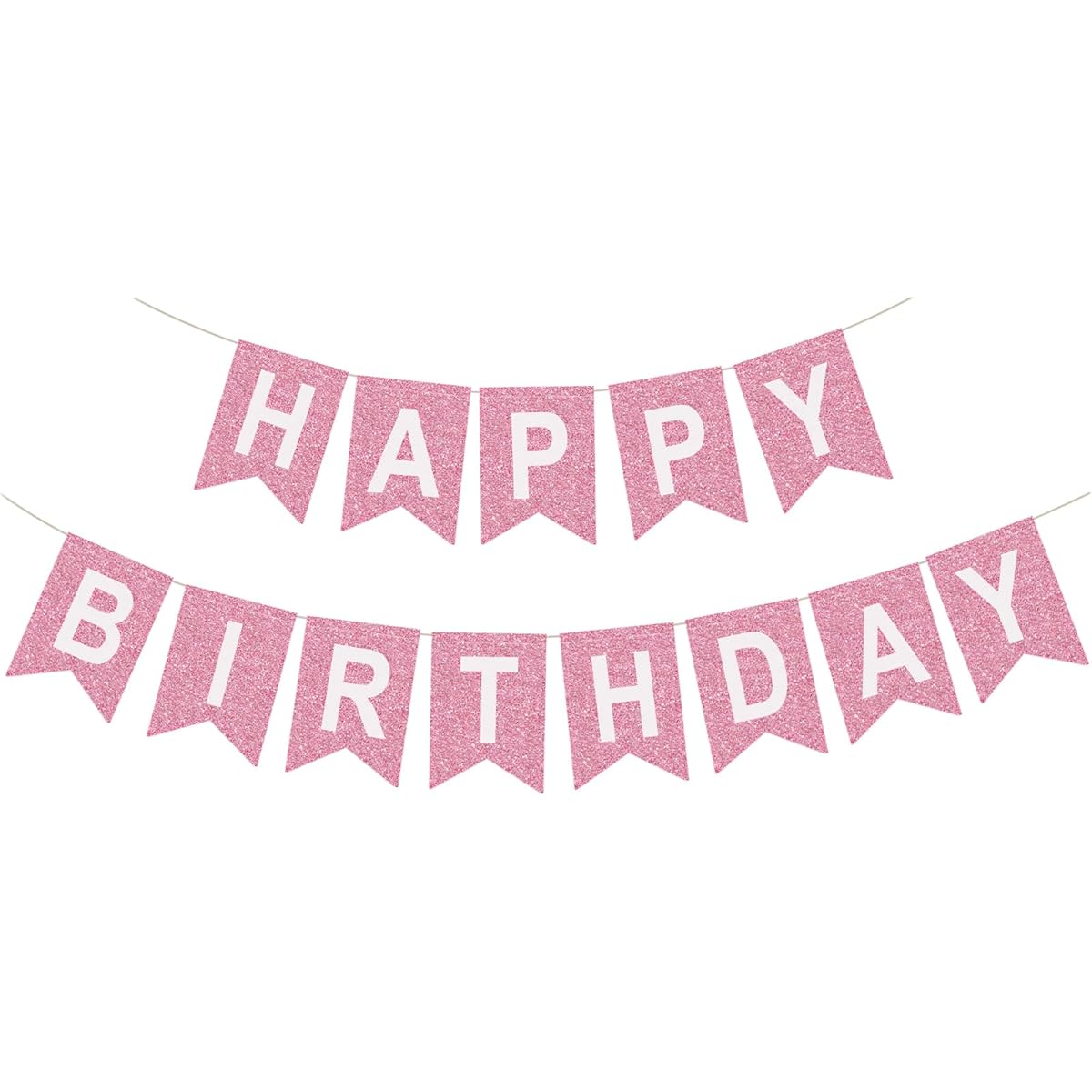 Fabric Happy Birthday Banner Pre-assembled Glitter Pink Birthday Party Decoration Supplies