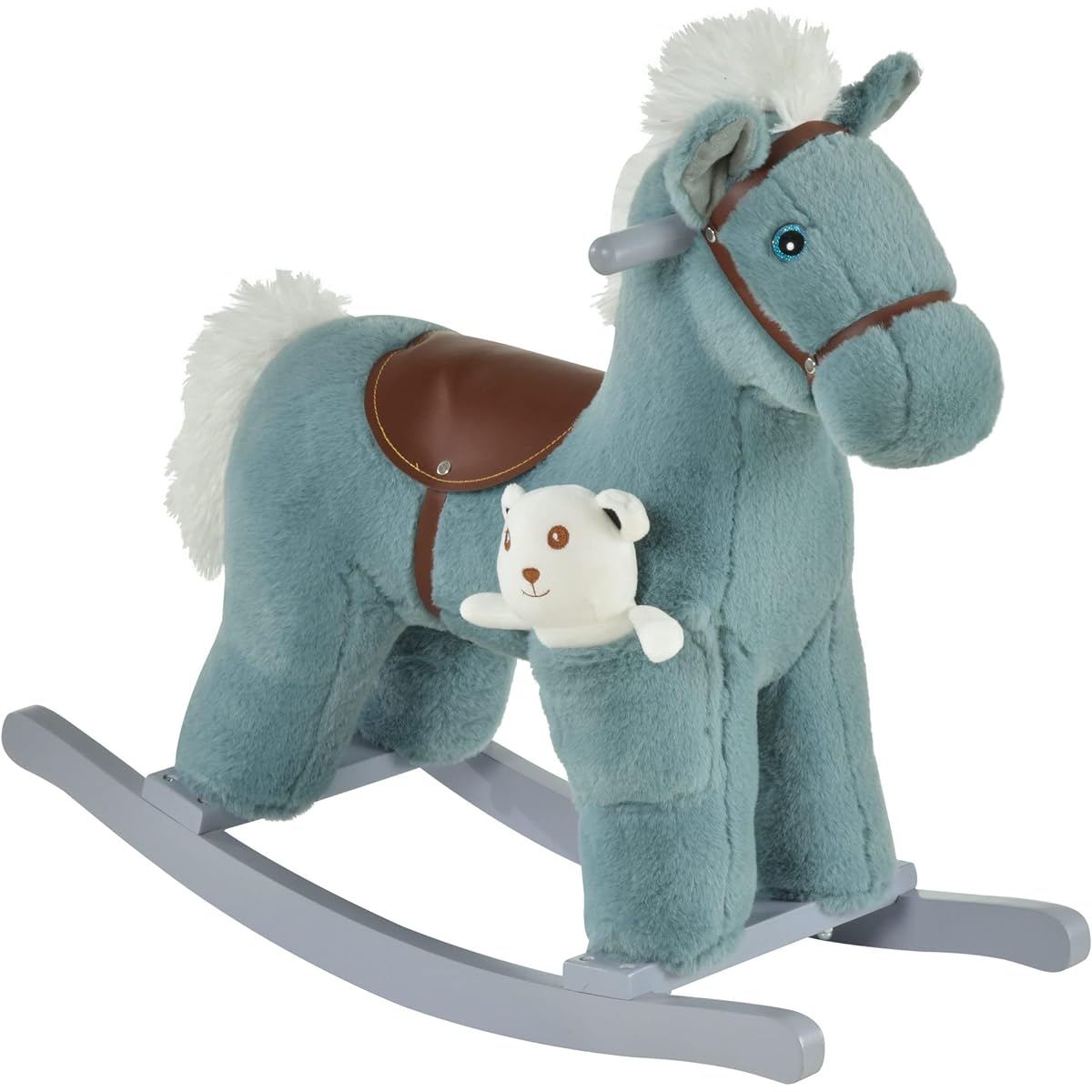 Qaba Kids Plush Riding Bear Toy Kids Chair Soft Stuffed Animal with Realistic Sounds, Blue
