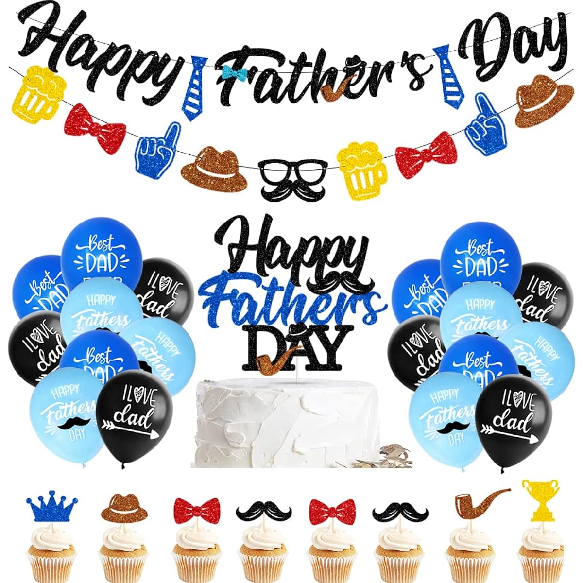 Happy Father's Day Party Banner Plus Father's Day Party Balloon Cake Topper Father's Day Party Supplies Decoration
