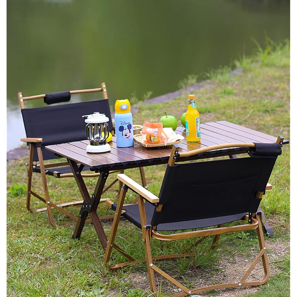 Tentock Camping Table Outdoor Folding Table Aluminum Alloy Wood Grain Roll Top Table Lightweight Compact Easy Assembly Storage Bag Included (90cm)