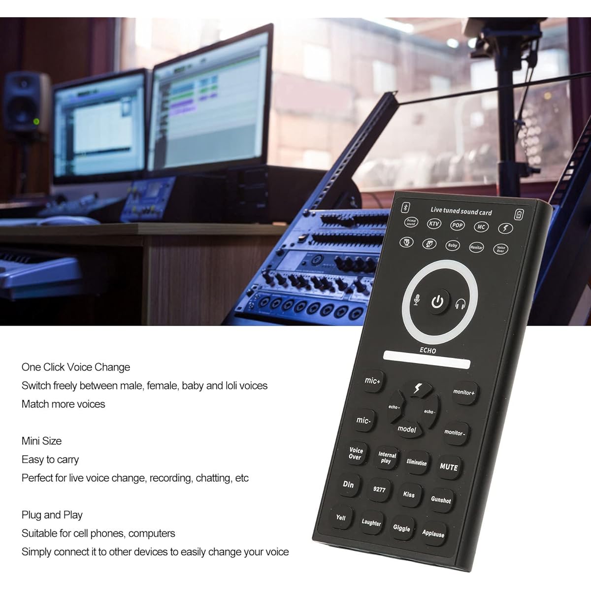Mini Voice Changer Multi Sound Effects Plug and Play Handheld Live Sound Card Voice Changer Microphone for Phone PC