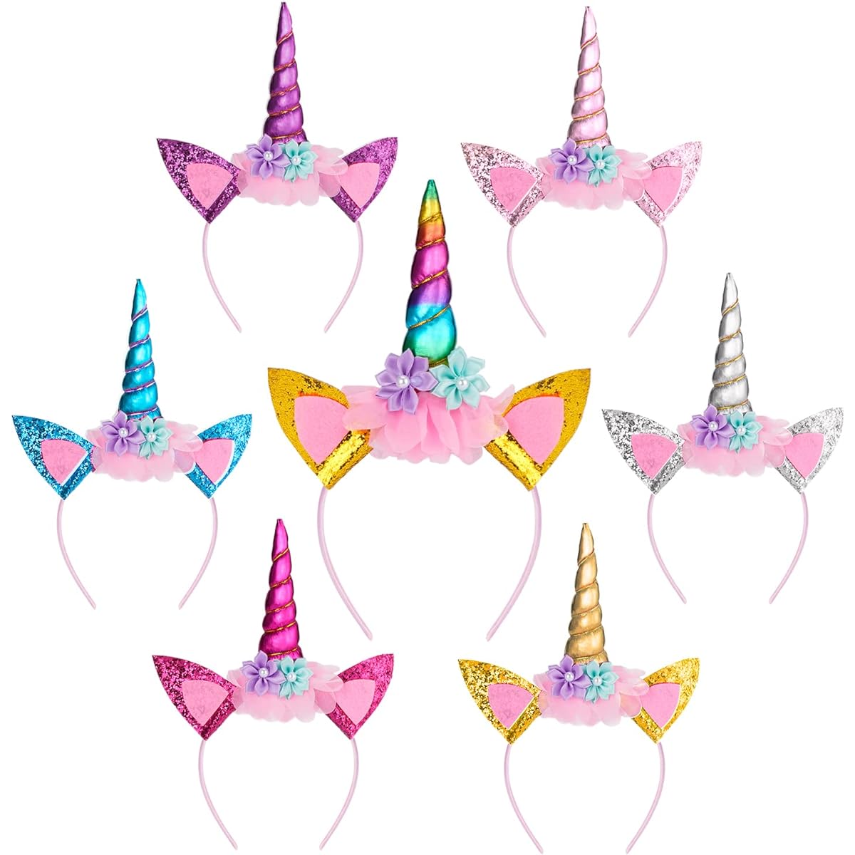 Ideal Swan Unicorn Headbands 14 Pieces - Unicorn Party Supplies Rainbow Gold Horn Unicorn Decorations
