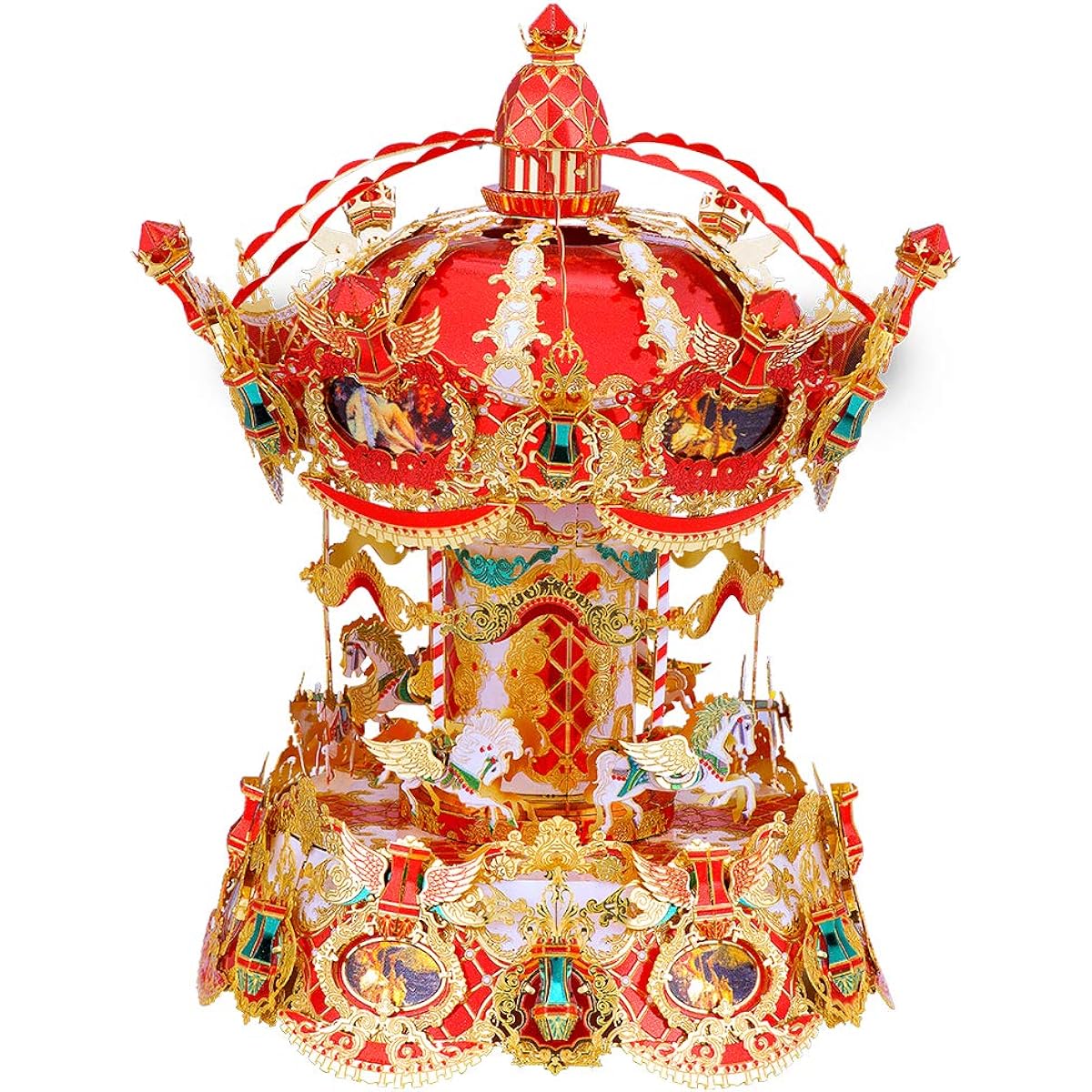Piececool 3D Puzzle for Adults Metal Carousel Model Kits 360 Degree Rotating Music Box Merry-Go-Round Model Assembly Kit DIY Craft Kit Mechanical 3D Puzzle Great Birthday Gift 22 Pieces
