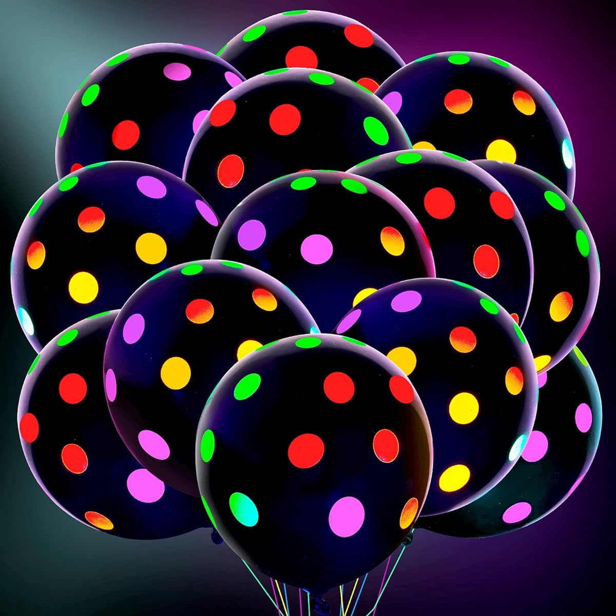 Black Light Party Balloons UV Neon Glow Balloons 12 Inch Reactive Fluorescent Mini Polka Dot Balloons Latex Balloons Glow in the Dark Latex Balloons Party Supplies (Black) 50pcs