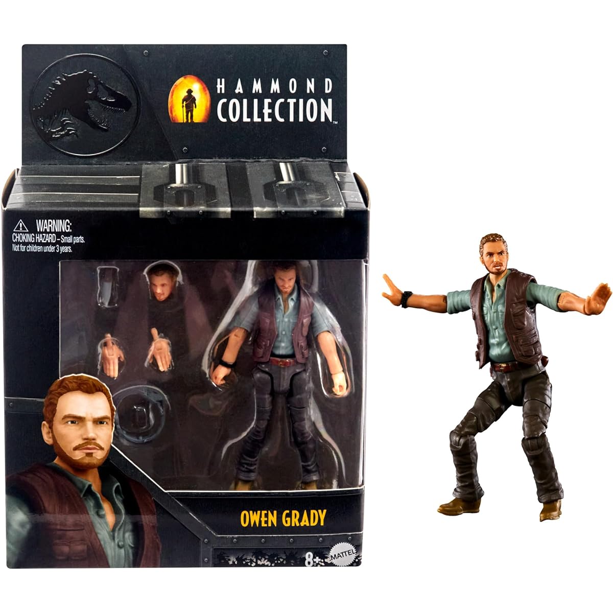 Mattel Jurassic World Hammond Collection Owen Grady Premium Authentic Movable Figure 3.75 Inch Scale Dinosaur Related Toy, HTV60