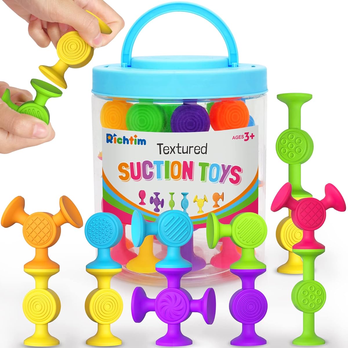 Textured Suction Cup Bath Toys | 30 Pieces Silicone Baby and Toddler Sensory and Fine Motor Toys | Perfect for Autism/ADD/ADHD | Christmas Stocking Stuffers and Gifts | Indoor/Outdoor/Travel Toys