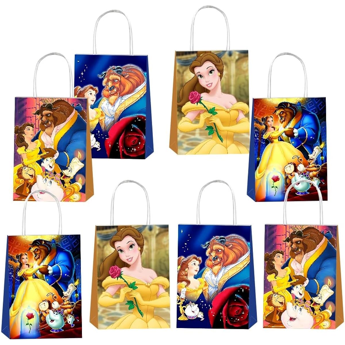 pocacy 12pcs Belle Party Favors Gift Bags with Handles, Belle Birthday Party Supplies, Girls Party Decorations
