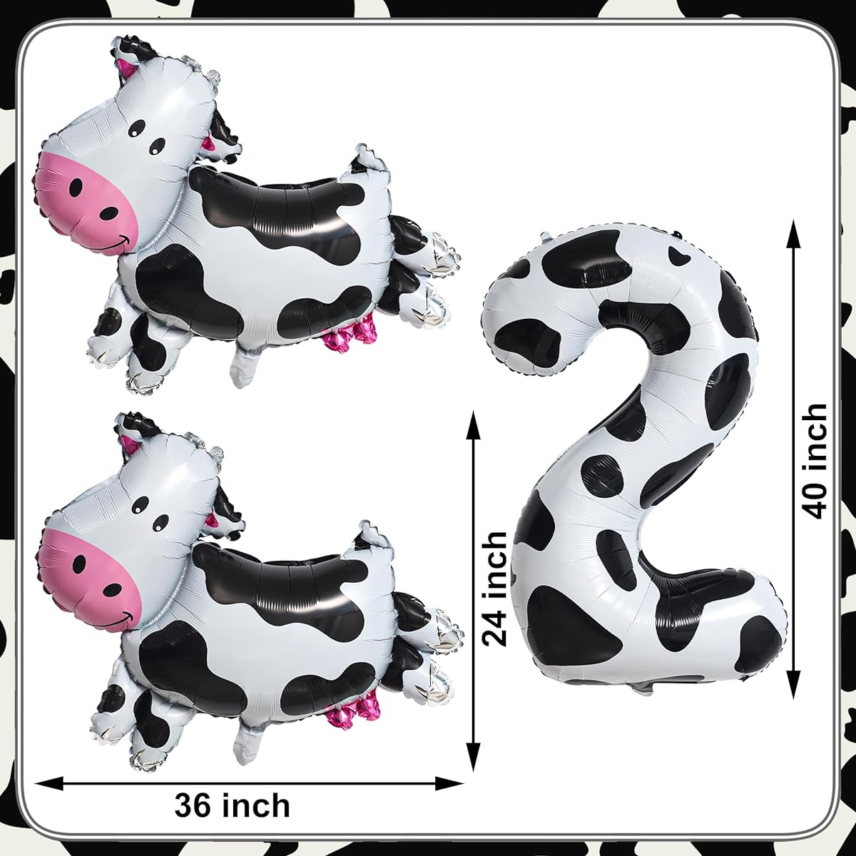 Cow Birthday Decorations, 9 Pcs Cow Print Foil Balloons Birthday Party Balloons Farm Animals Mylar Balloons for Girls Boys Birthday Party Supplies Baby Shower 40" (2nd Birthday)