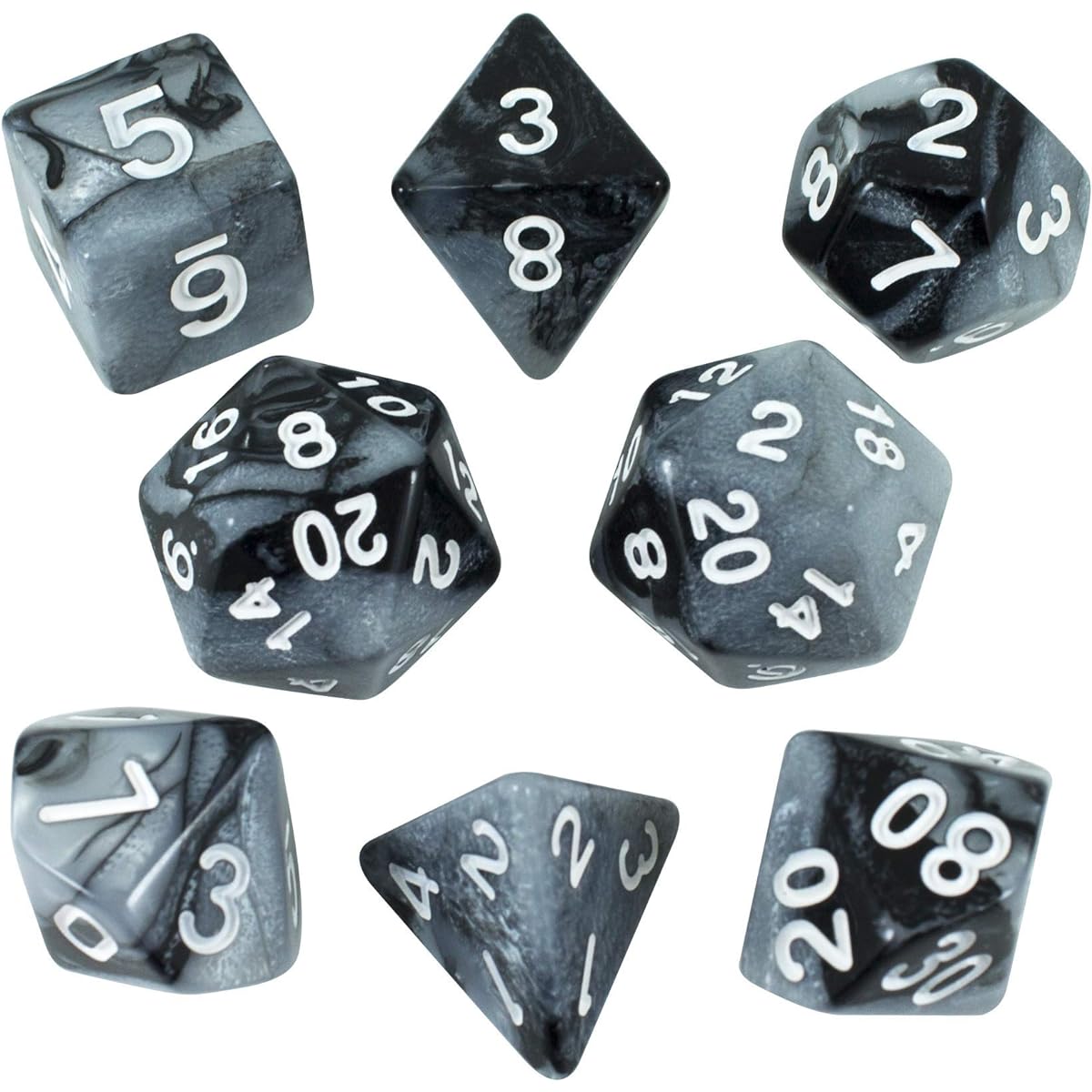 Paladin Roleplaying Grey and Black Dice Extended Polyhedral Set Extra D20 "Claws of Darkness"