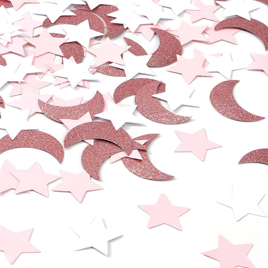 300 Pieces Rose Gold Pink White Moon Star Confetti Glitter Stars Table Confetti Id Ramadan Mubarak Decoration Birthday Wedding Baby Bridal Shower Party Decor Long Lasting Surprise