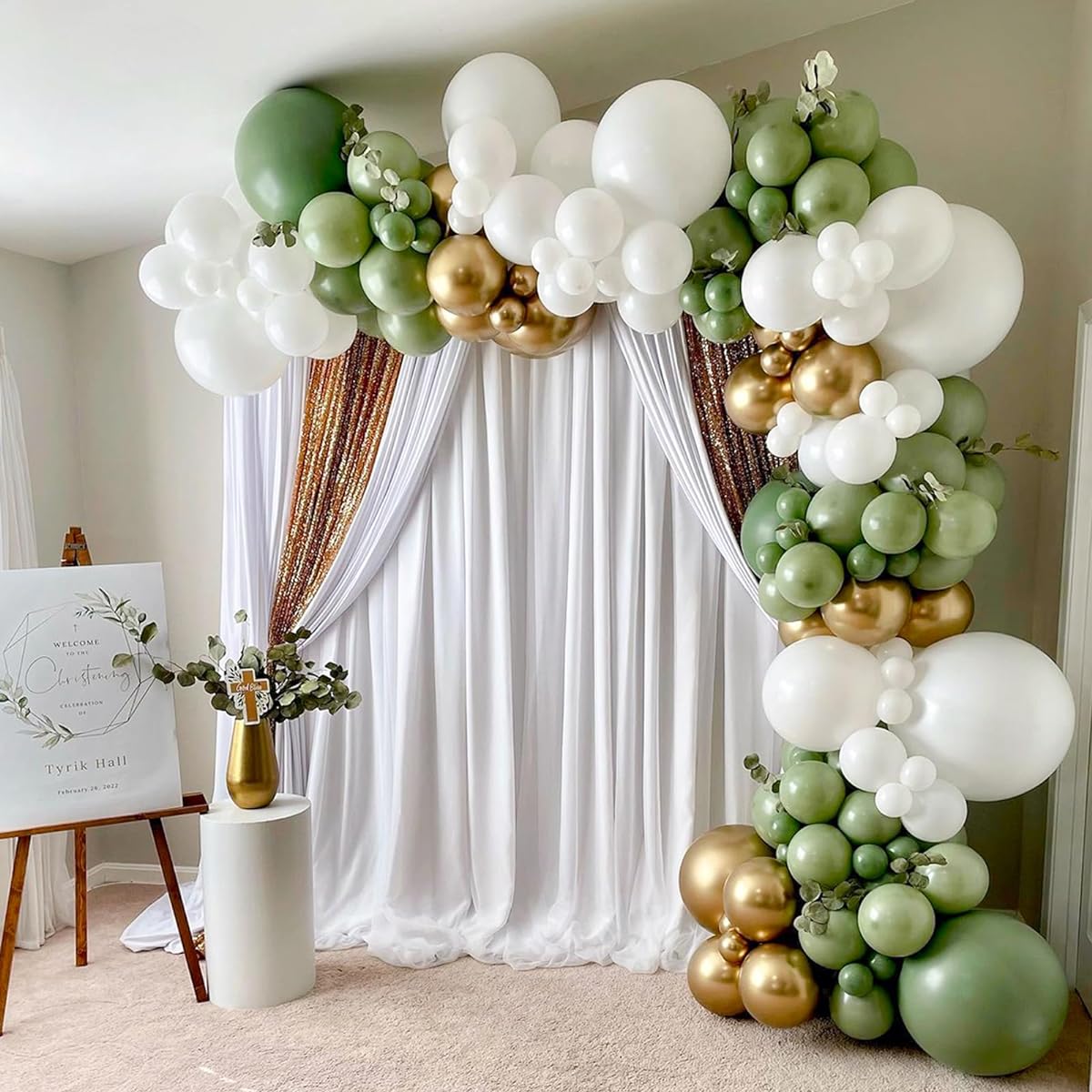 Sage Green Balloon Arch Kit 123pcs Green Balloon Arch Kit Sage Green Balloons Gold Balloons White Balloons for Baby Shower Decorations Birthday Wedding Safari Party Decorations