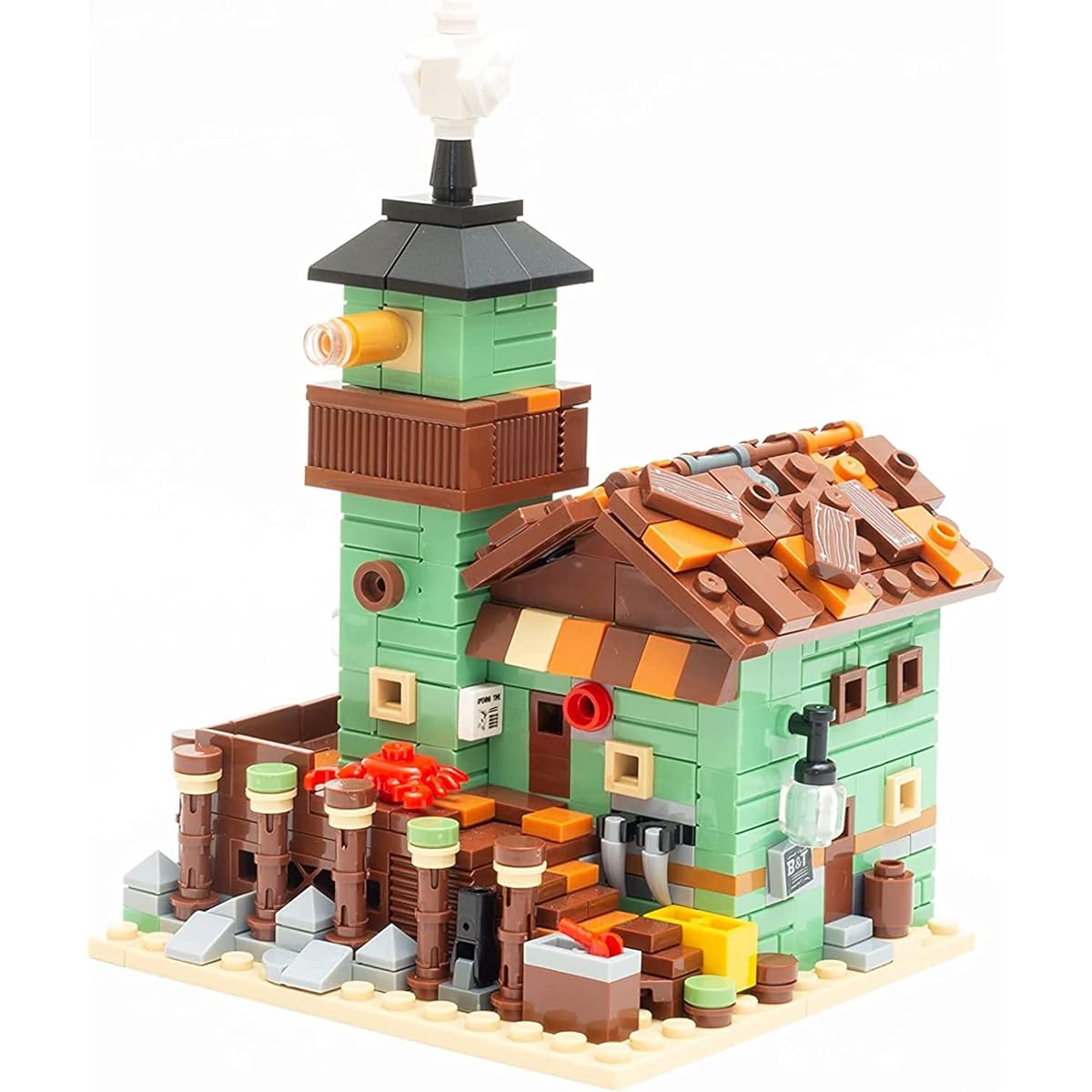 Brick Loot Bait Tackle Shop Old Fishing Village Store Set Kit - Custom Design Creative Ideas Architecture - Great Birthday Gift - Fits Lego and Most Major Toy Building Blocks - 427 Pieces