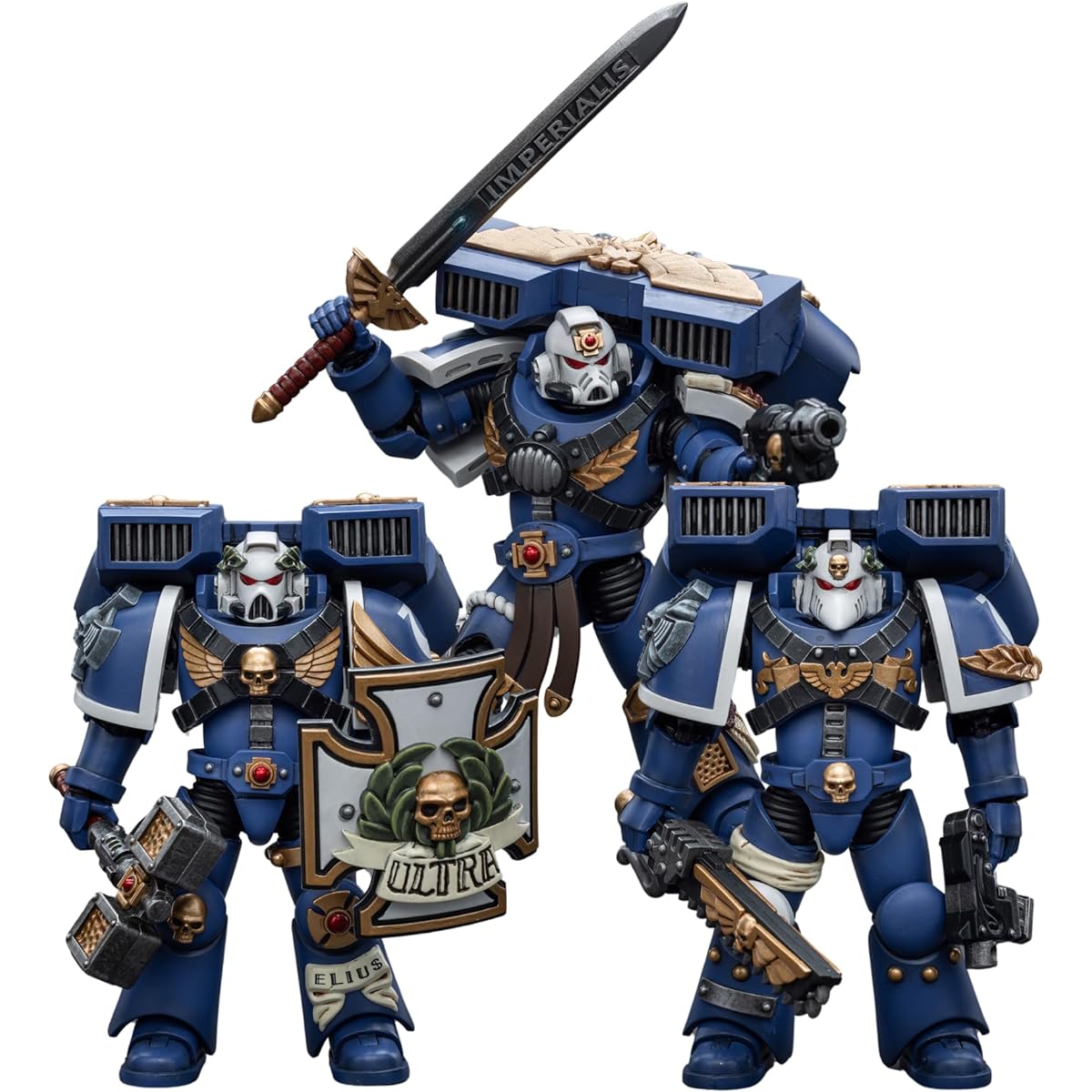JOYTOY Warhammer 40,000 Action Figures Pre-Order Ultramarine Vanguard Veteran 3PCS Collection Anime Model 1/18 Warhammer 40K 4" Unisex Adult Christmas Birthday Gift