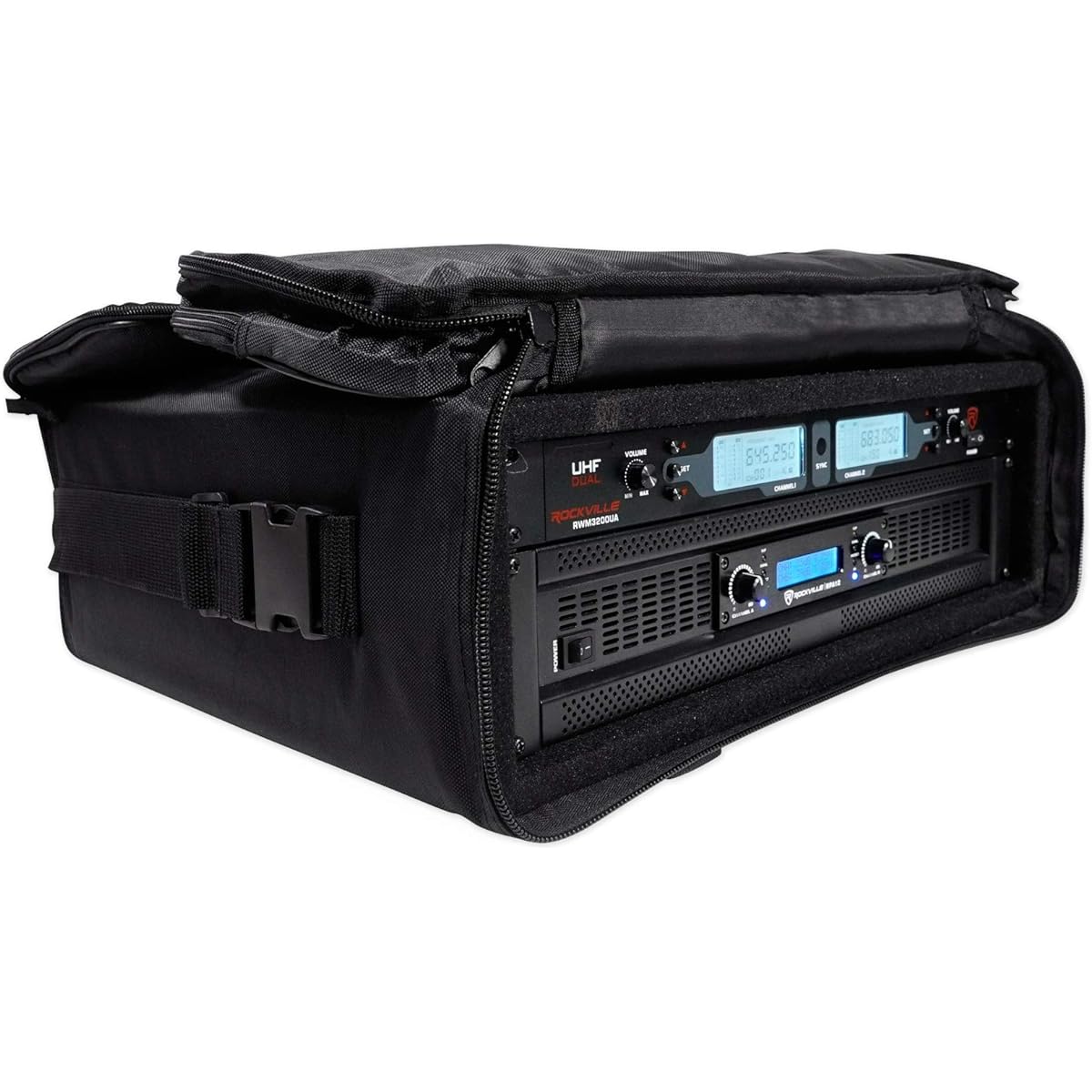 Rockville 3U Rack Bag Double Sided Case Depth 16 inches + Shoulder Strap (RRB35) Black