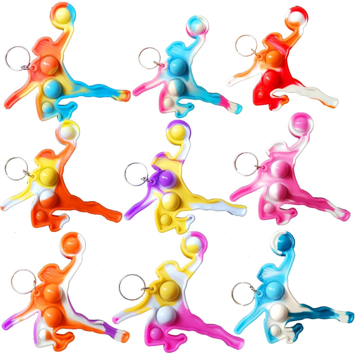 (Basketball Match Gifts for Students) 24 Pack Bulk Small Mini Pops Sports Basketball Boys Keychains Basketball Favors Party Mini Sports Fidget Party Pack