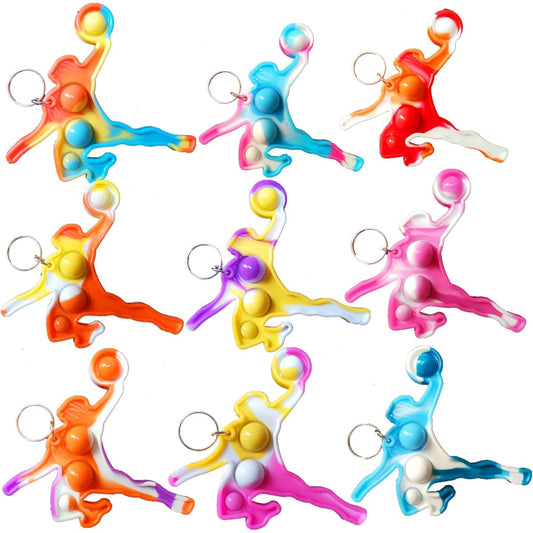 (Basketball Match Gifts for Students) 24 Pack Bulk Small Mini Pops Sports Basketball Boys Keychains Basketball Favors Party Mini Sports Fidget Party Pack