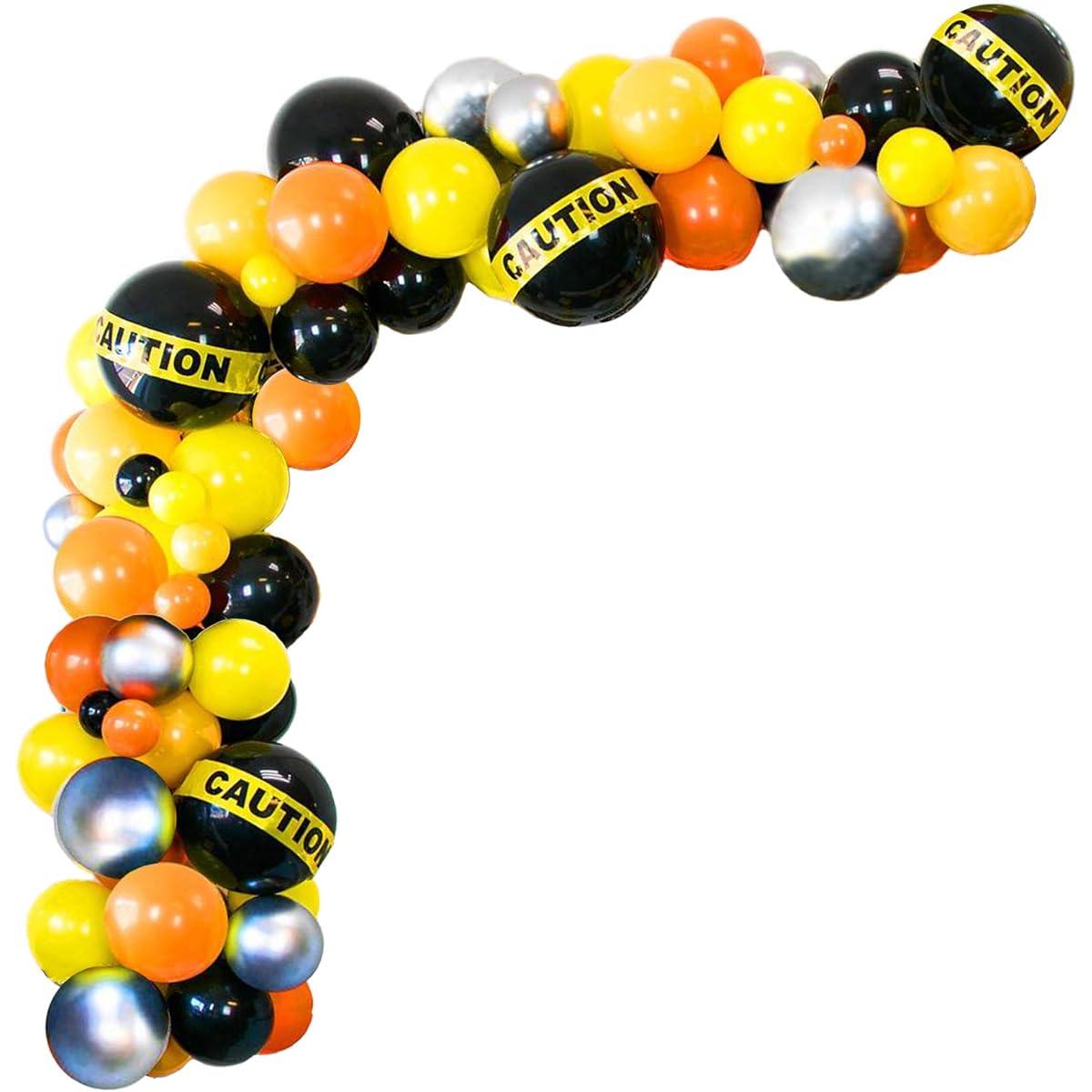 Construction Party Balloon Garland Arch Kit 104pcs Black Orange Silver Yellow Balloons Warning Tape for Boys Construction Quarantine Birthday Party Decorations