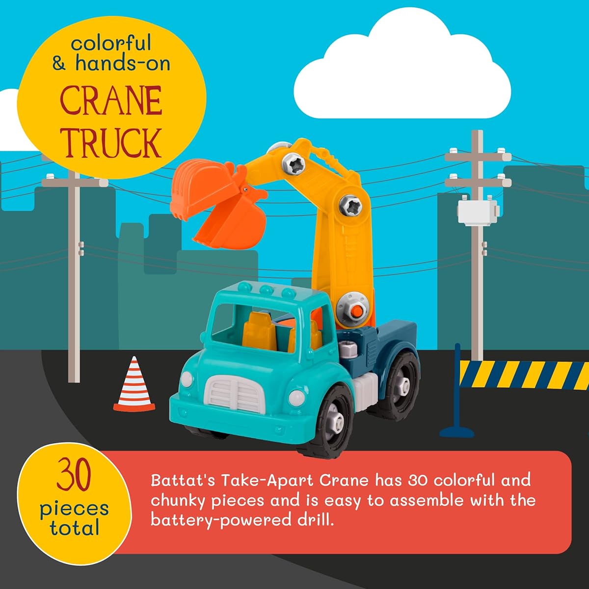 (Dark Blue) - battat take-apart crane truck