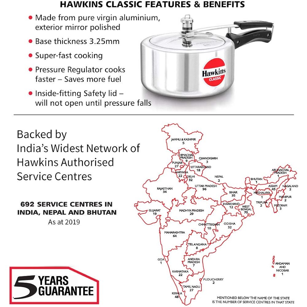 Hawkins Classic CL35 3.5 L Aluminum Pressure Cooker, Small, Silver by Hawkins Classic