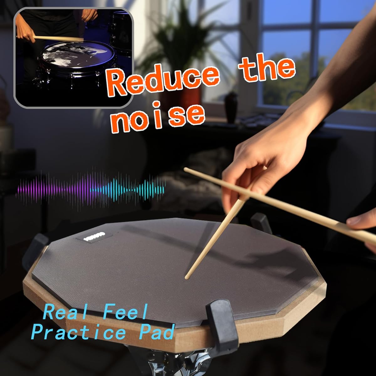 METOTO Snare Drum Practice Pad Kit with Stand, 12" Double-Sided Practice Drum Pad Set, Adjustable Height 14.5~23" Snare Drum Stand with Drum Pad and Sticks