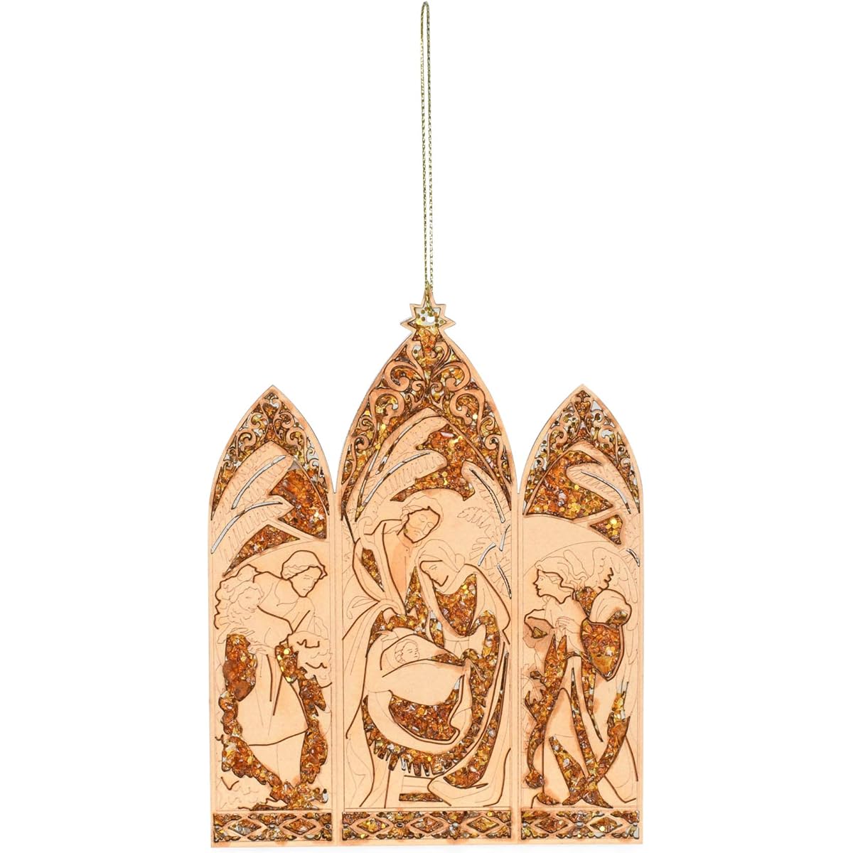 Roman 133063 Nativity Mosaic and Wooden Ornament, 5.25", Brown