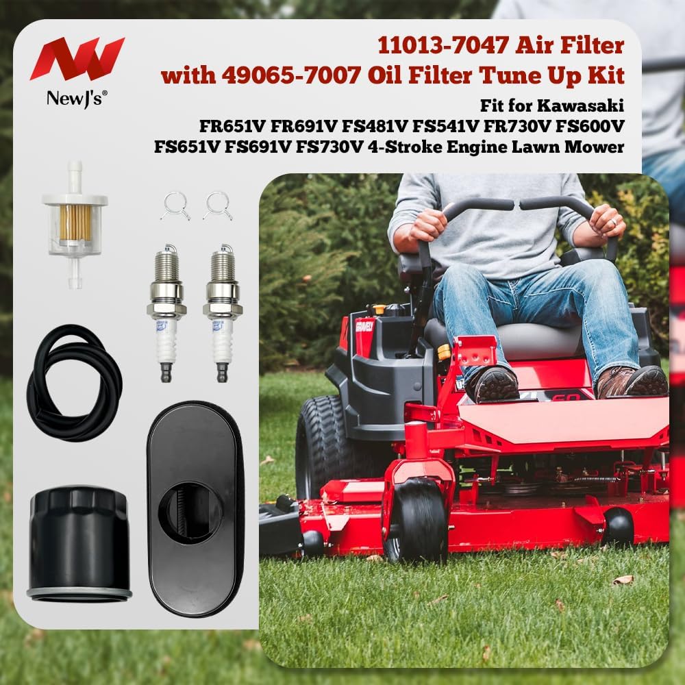 NewJ's 11013-7047 Air Filter 49065-7007 Oil Filter Tune Up Kit for Kawasaki FR651V FR691V FS481V FS541V FR730V FS600V FS651V FS691V FS730V 4 Stroke Engine Lawn Mower