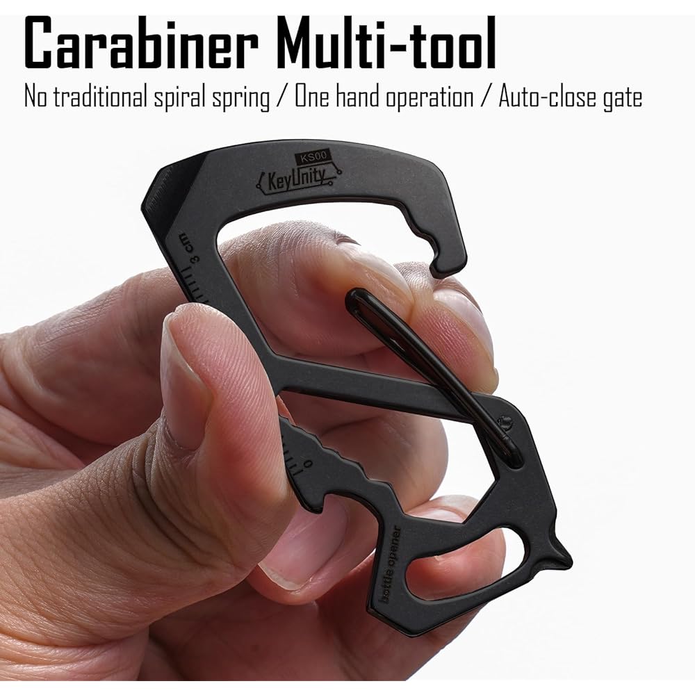 KeyUnity KS00 Keychain Multi-tool Type Screwdriver Small Carabiner 420 Stainless Steel 7in1 Tool Mirror Polished Surface Silver EDC Tool (Wrench + Cross Screwdriver + Bottle Opener) Present Gift (Weight 22g) (Black)