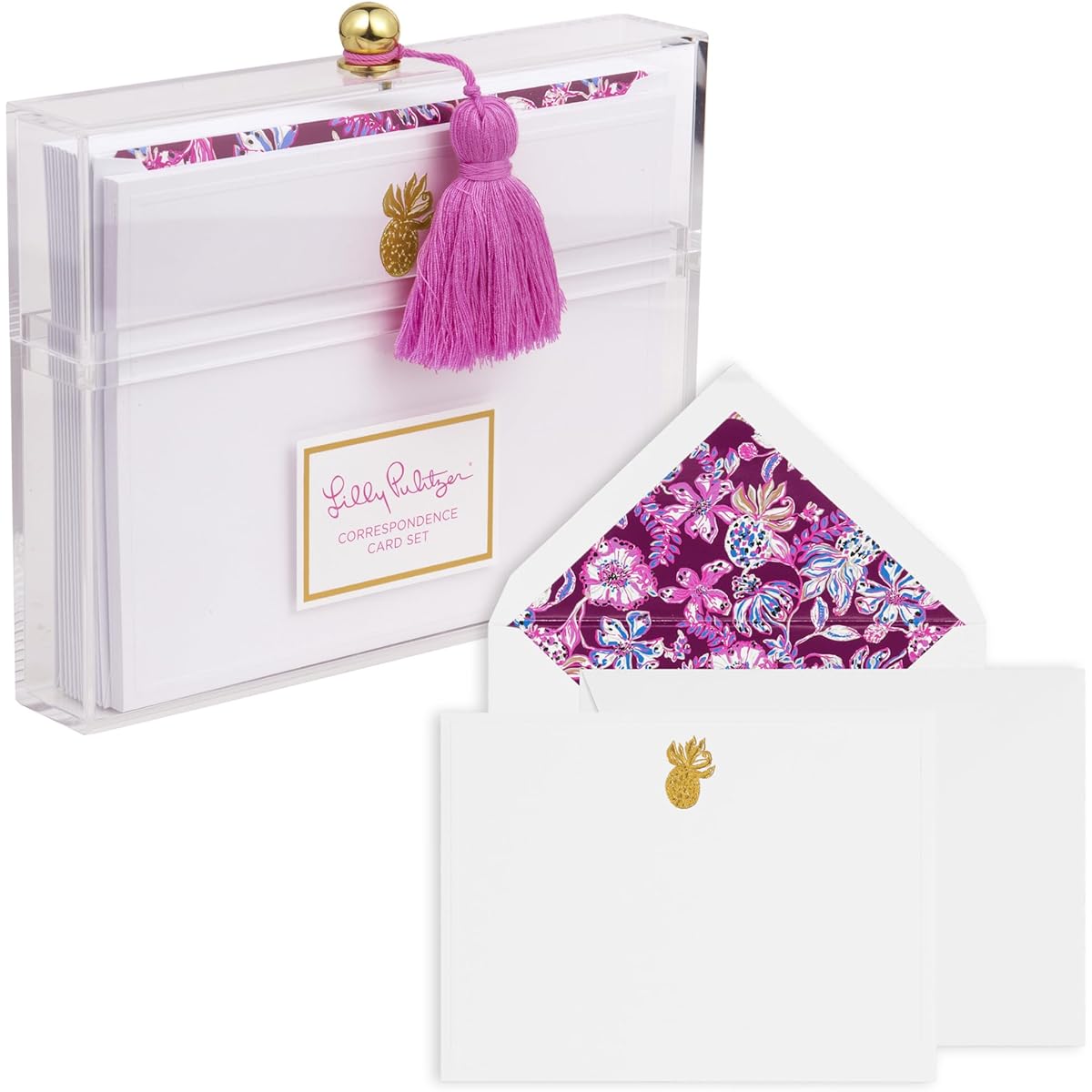 Lilly Pulitzer Blank Note Cards and Envelopes, Set of 10 Greeting Cards, Blank Inside, Correspondence Card Set, Assorted with Note Card Box