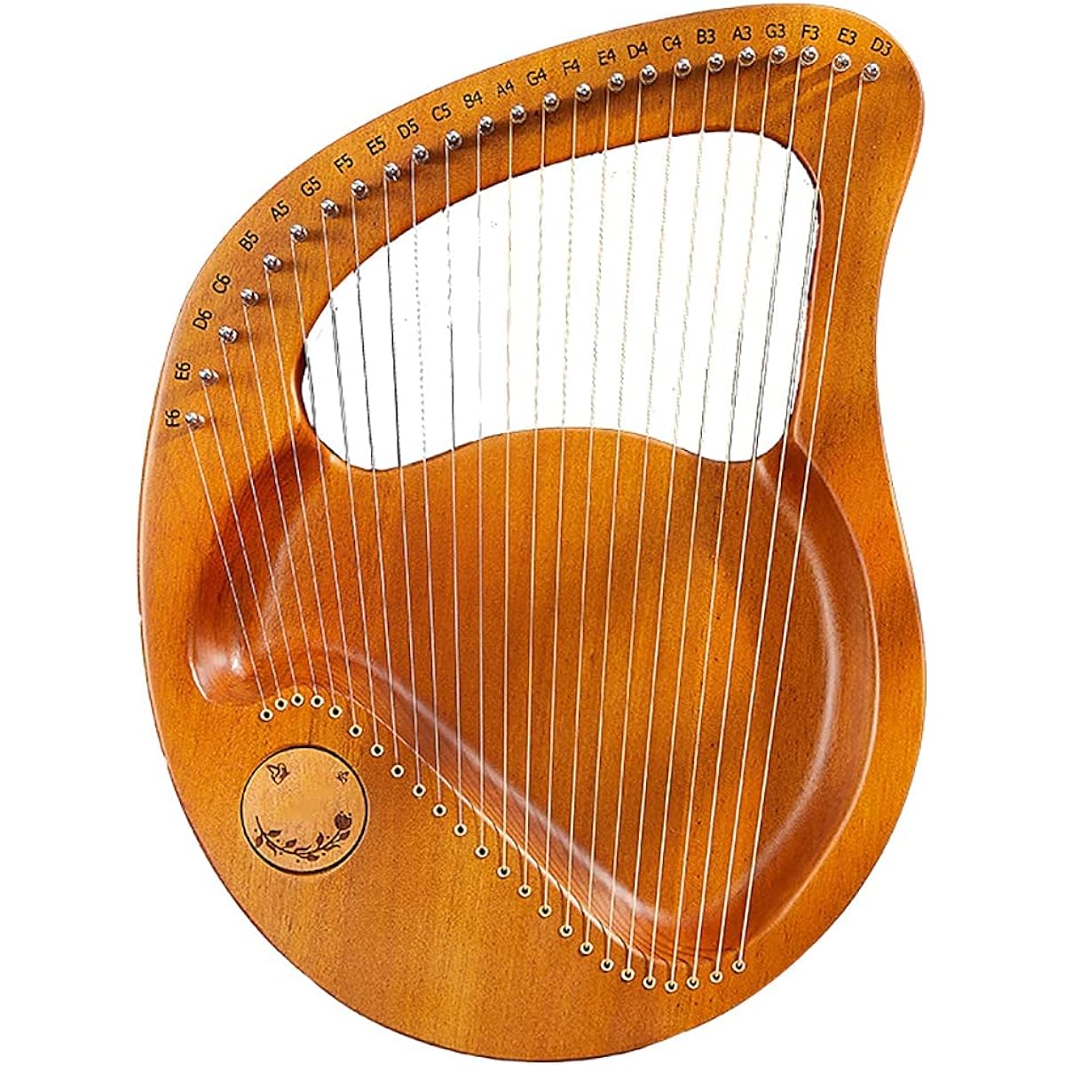 WowZza Lyra 24 Metal Strings, Wooden Mahogany Body with Tuning Wrench, Gift for Beginners Kids Adults, Spare Strings Included