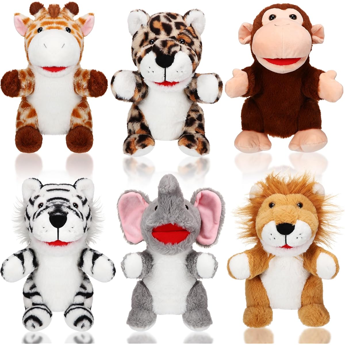 Lenwen 6-Piece Bulk Hand Puppets for Kids with Mouths 10-Inch Animal Soft Plush Hand Puppets for Kids Adults Birthday Graduation Gifts Storytelling Classroom Education Preschool (Forest Animals)