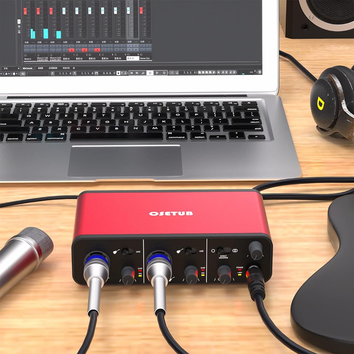 OseTub USB Audio Interface Solo 24-bit/192kHz 48V Phantom Power Compatible with Most DAWs and Recording Software USB Audio Interface Ideal for Podcasts/Recording/Live Streaming (AR004A-R-2)