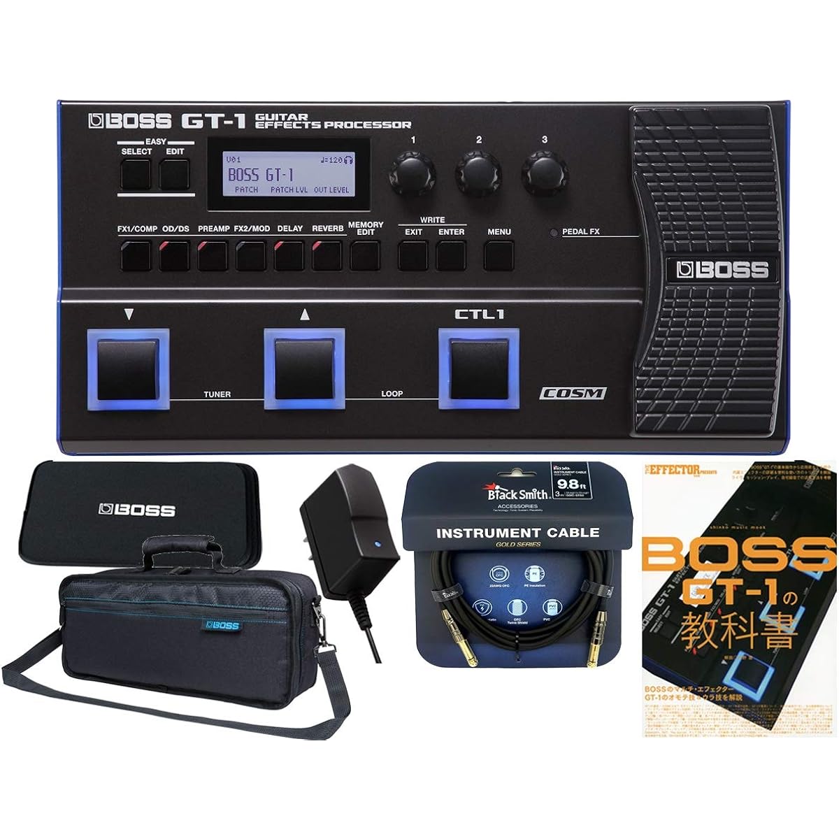 [Gold-plated shielded cable and sleeve case included] BOSS GT-1 multi-effector genuine adapter genuine carrying bag CB-GT1 GT-1 textbook set