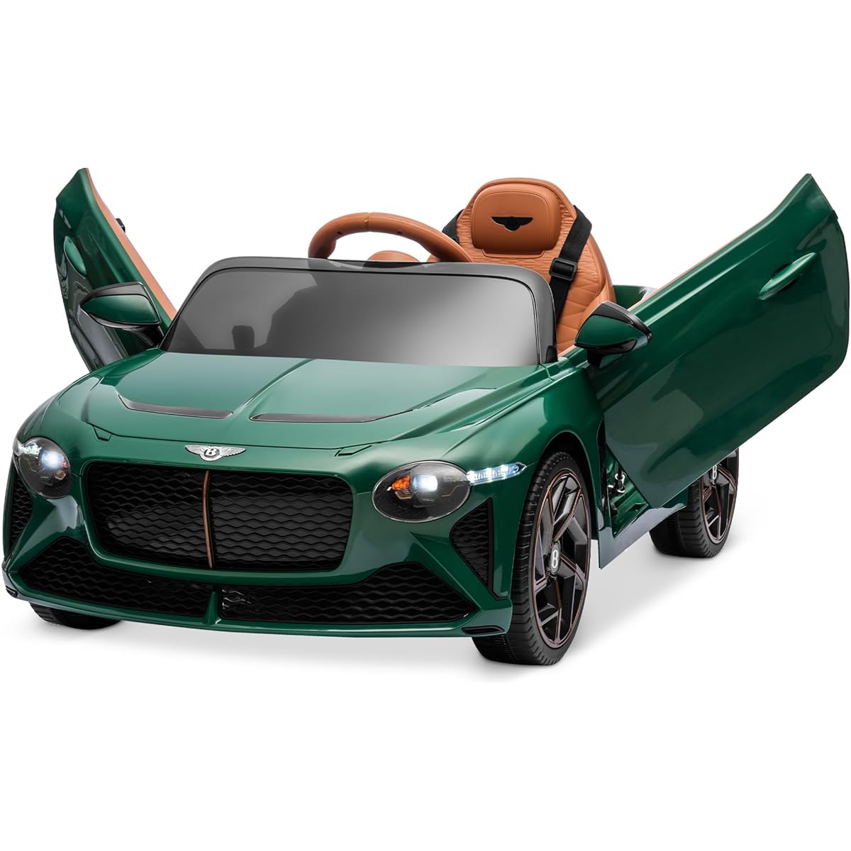 Kidzone 12V Licensed Bentley Baccarat Ride-On Car Kids Battery Powered Electric Car Toy with Parent Remote Control 3 Speeds Spring Suspension LED Light Horn Radio AUX Port Green