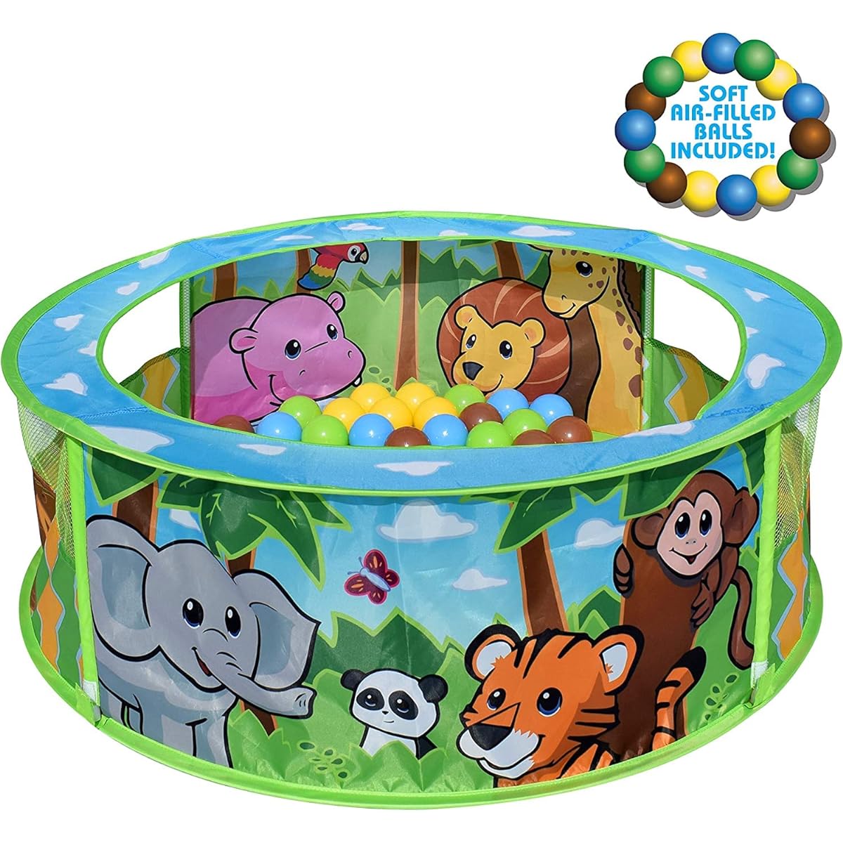 Sunny Days Entertainment Zoo Ball Pit with Balls Pop Up Play Tent Jungle Ball Pit for Toddlers