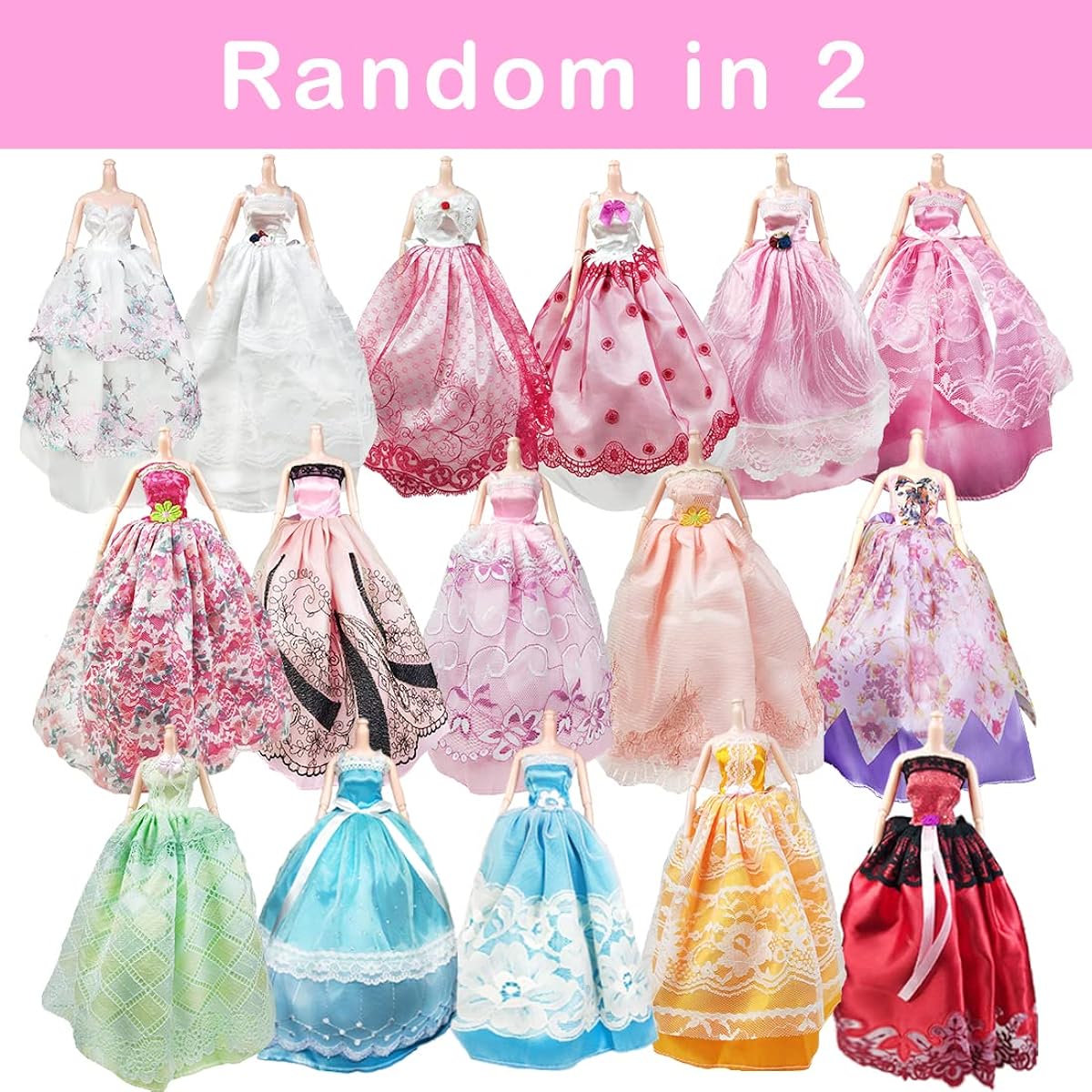 AMETUS Doll Clothes and Accessories for 11.5 inch Dolls, 2 Princess Dresses, 3 Short Dresses, 10 Shoes, 5 Bracelets, 5 Crowns, 25 Pieces Birthday Girl Gift
