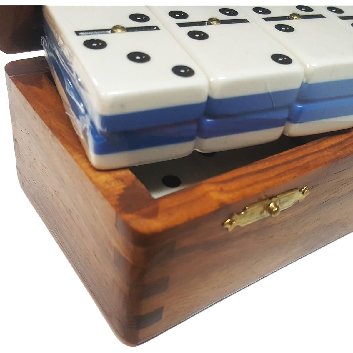 [Marion] Marion Domino Double Six Two Tone Blue & White in Dovetail Jointed Sheesham Wood Box Jumbo Tournament Size With spinners MC-1110 [Parallel Import]