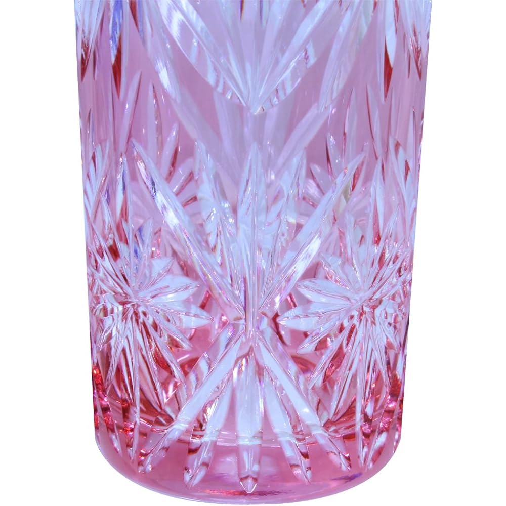 Kagami Crystal Pair Single Bite Beer Glass Red Blue 120cc Edo Kiriko Bamboo Leaf with Star Pattern #2824