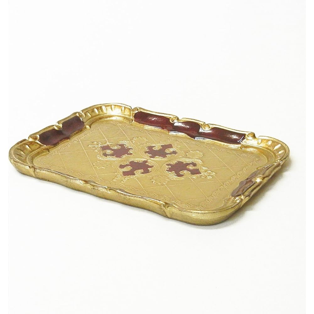 IMA TRADING [Antique style tray made in Italy] Bordeaux & gold 26×19×H2cm 90-1TR1GB