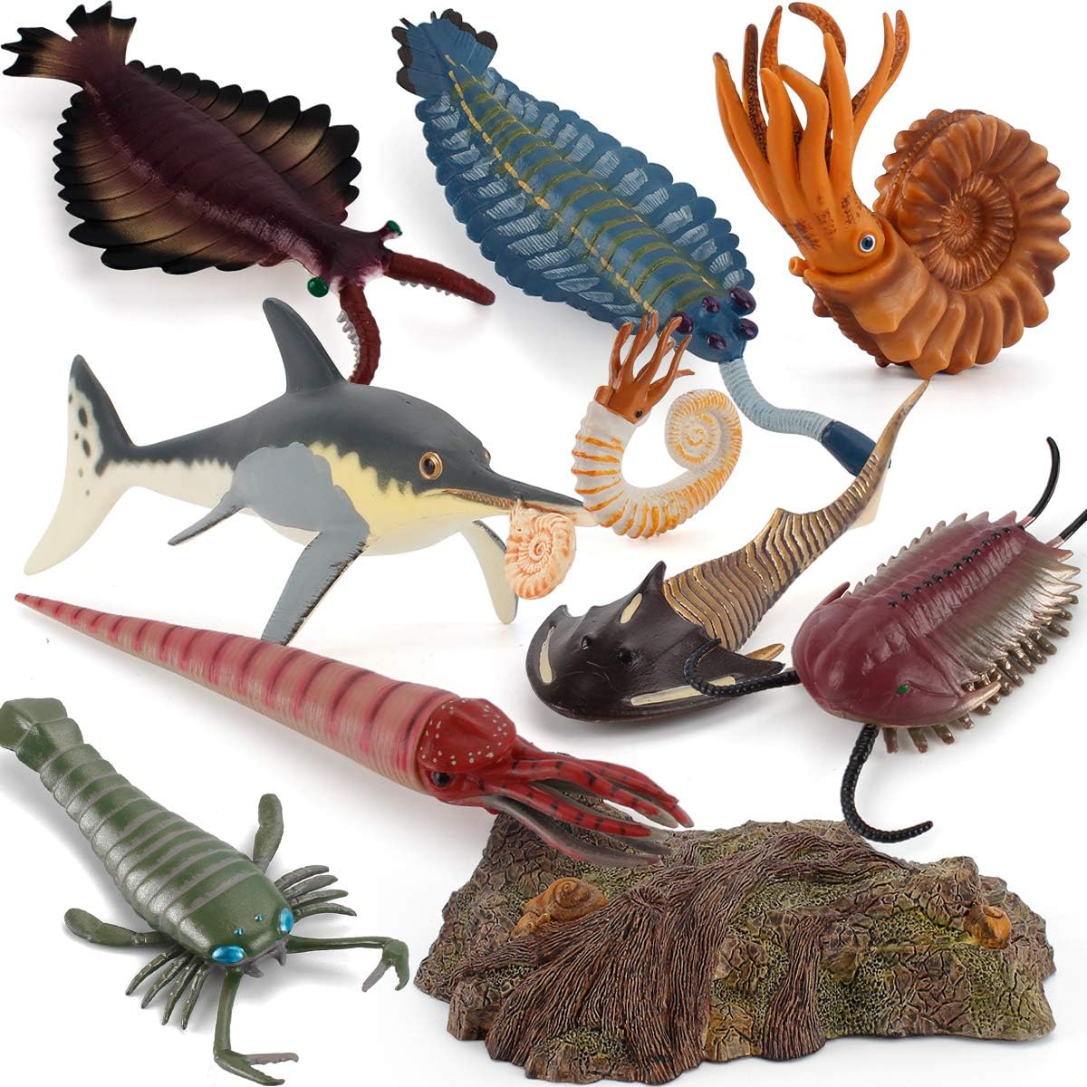 9 Pieces Ancient Creature Animal Action Figure Model Nautilus Cephalaspis Party Favors Cake Topper Set Desktop Decoration Toys for 5 6 7 8 Years Boys Girls Children Toddler
