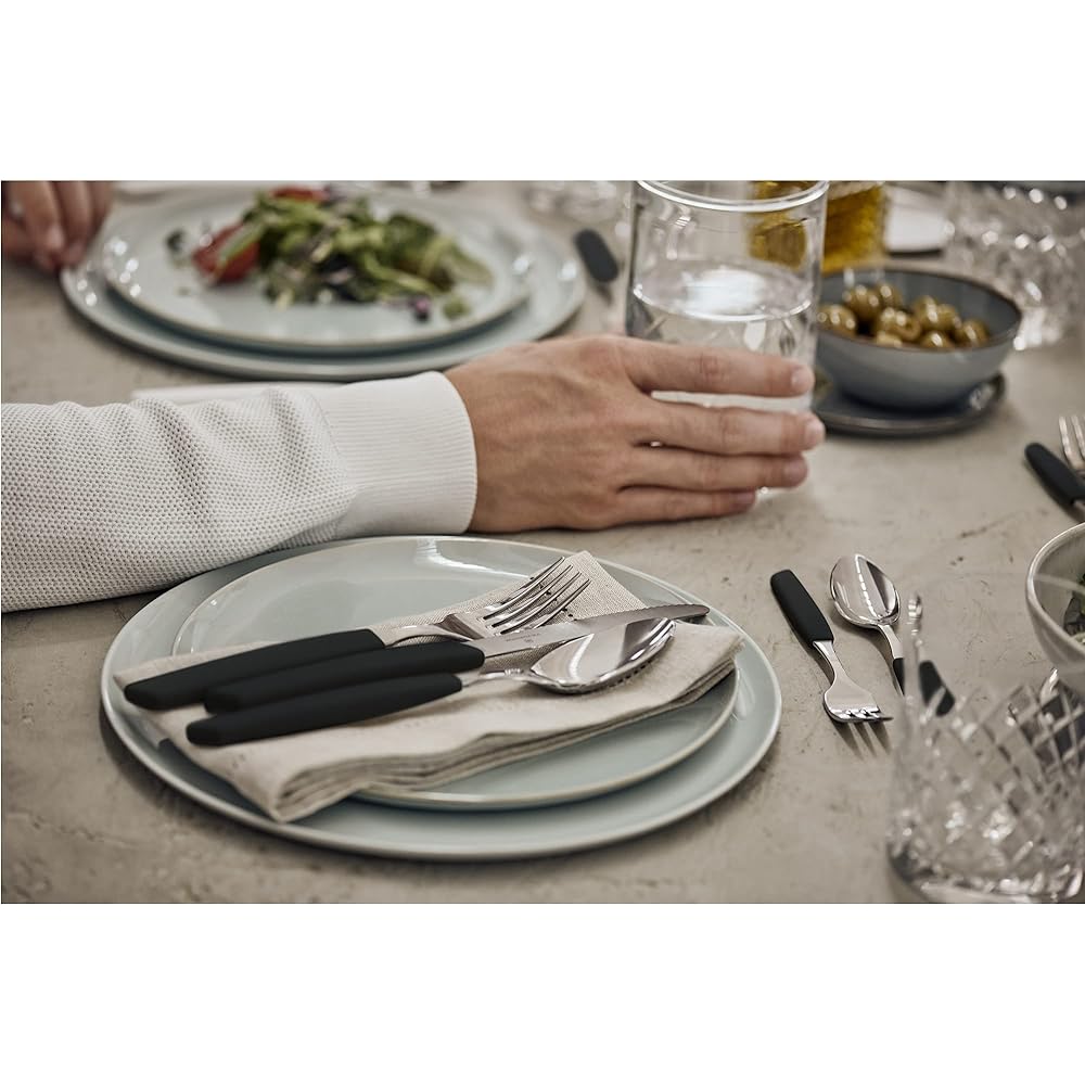 VICTORINOX Cutlery Table Set Fork & Steak Knife & Spoon 24 Piece Set Black Elegant ergonomic table set to brighten up your dining table Dishwasher safe Swiss Modern 6.9093.11W.24