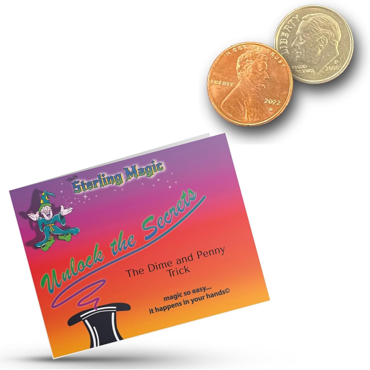Ted's Sterling Magic Disappearing Dime and Penny Trick with Metal Bangle Ring