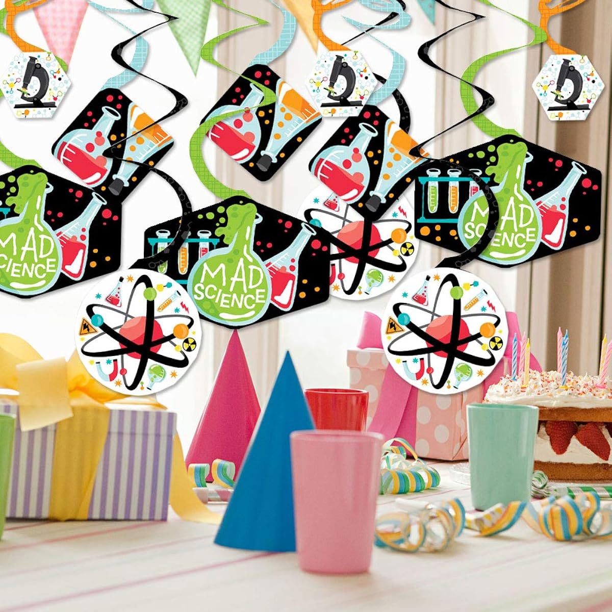 Big Dot of Happiness Scientist Lab - Mad Science Baby Shower or Birthday Party Hanging Decorations - Party Decor Swirls - Set of 40