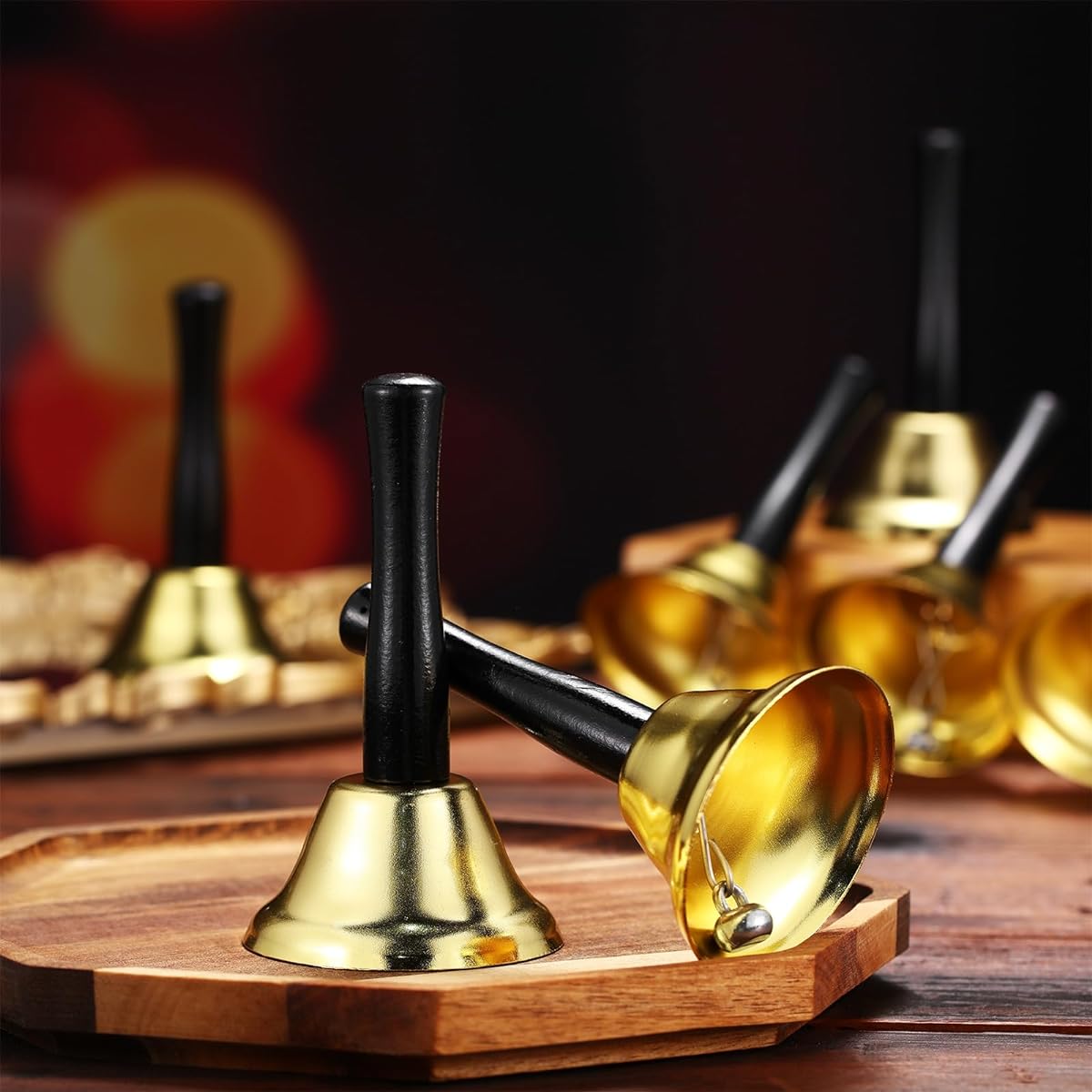 Fumete 100pcs Metal Handbell Silver and Gold Steel Christmas Dinner Service Handbell with Wooden Handle Musical Percussion for Sick Elderly Alert (Gold)