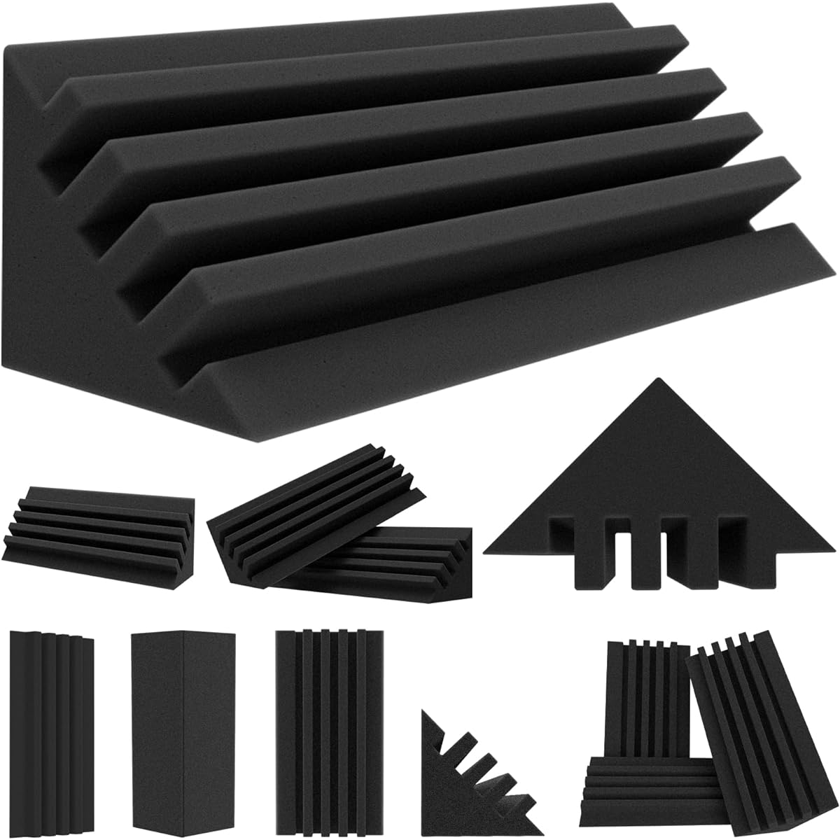 TroyStudio Interval Bass Trap - 4 x 4 x 12 Inch 12 Pieces Dense Studio Acoustic Foam Acoustic Bass Corner Reduces Reverb Echo Acoustic Treatment Sound Foam for Home/Office/Recording Studio