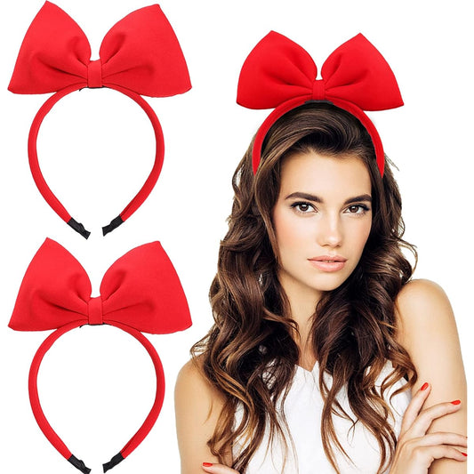 2pcs Ribbon Headbands Christmas Halloween Red Big Bow Cute Girls Adults Party Decoration Head Dress Christmas Cosplay Costume Halloween Makeup Handmade Head Dress Hair Band Ribbon Headband for Women Girls