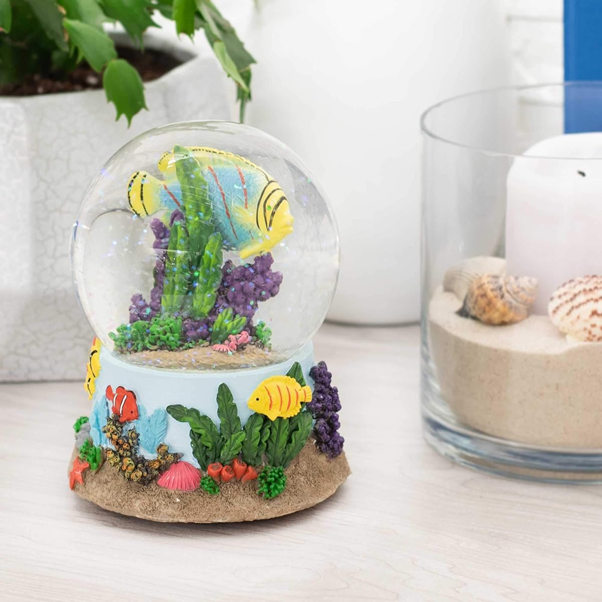 Sandbar Tropical Fish 100MM Water Globe Plays Tune By the Beautiful Sea