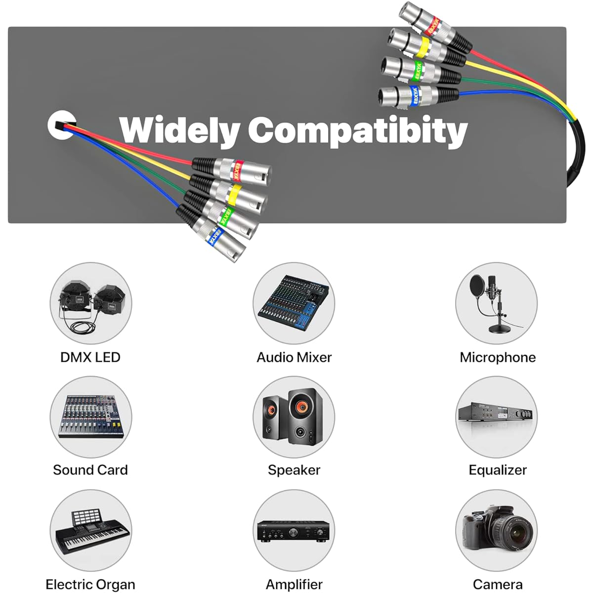 EBXYA 15Ft XLR Snake Cables - 4 Colored 4 Channel Microphone Cable Patch Speaker Cable 3-Pin XLR Male to Female, 2 Pack
