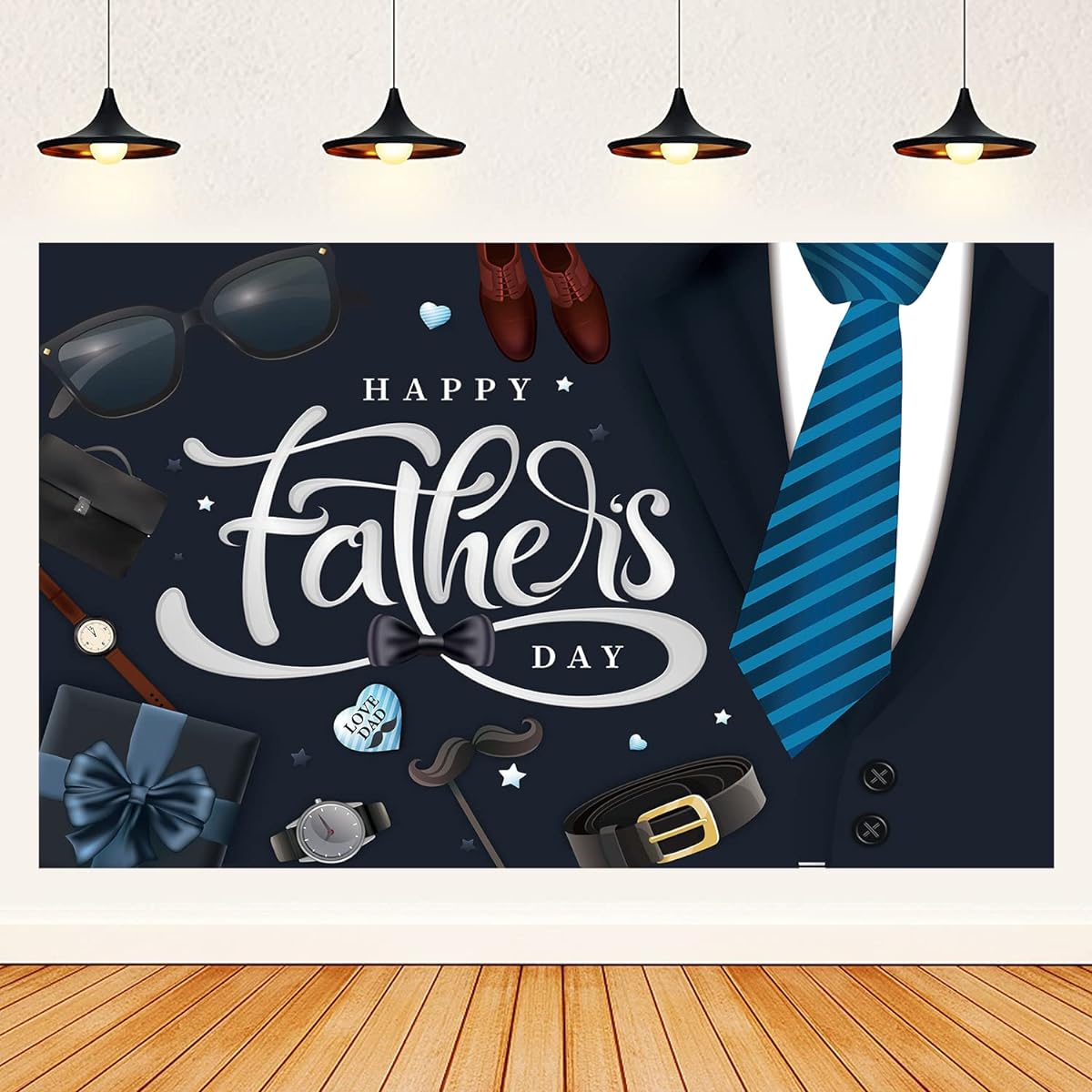 Happy Fathers Day Backdrop, Happy Fathers Day Decorations Banner Backdrop for Party, Father's Day Party Decorations Supplies, Father's Day Photo Background Portrait Studio Props, 77x44inch, Light Blue